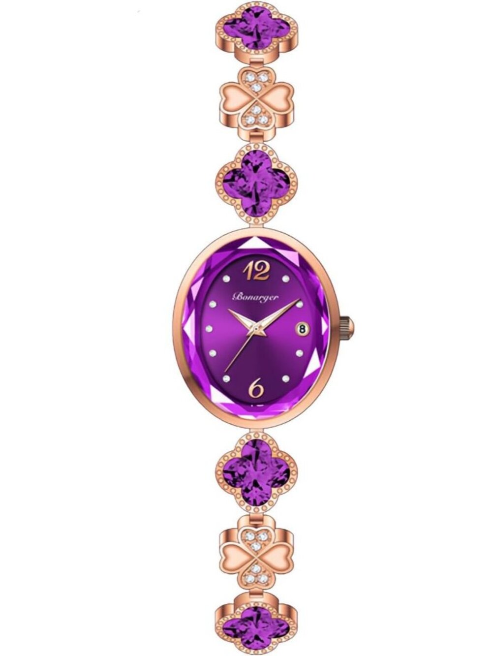 Women's Purple Vintage Oval Adjustable Bracelet Petal-Link Quartz Dress Watch - Picture 1 of 6